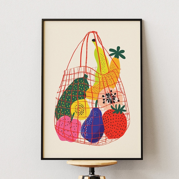 Fruits In Bag Art Print, Kitchen Wall Art