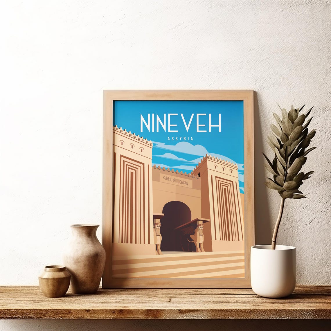 Nineveh Assyria Travel Poster Ancient Stone Gate Guardian Statue Scene - Image 2