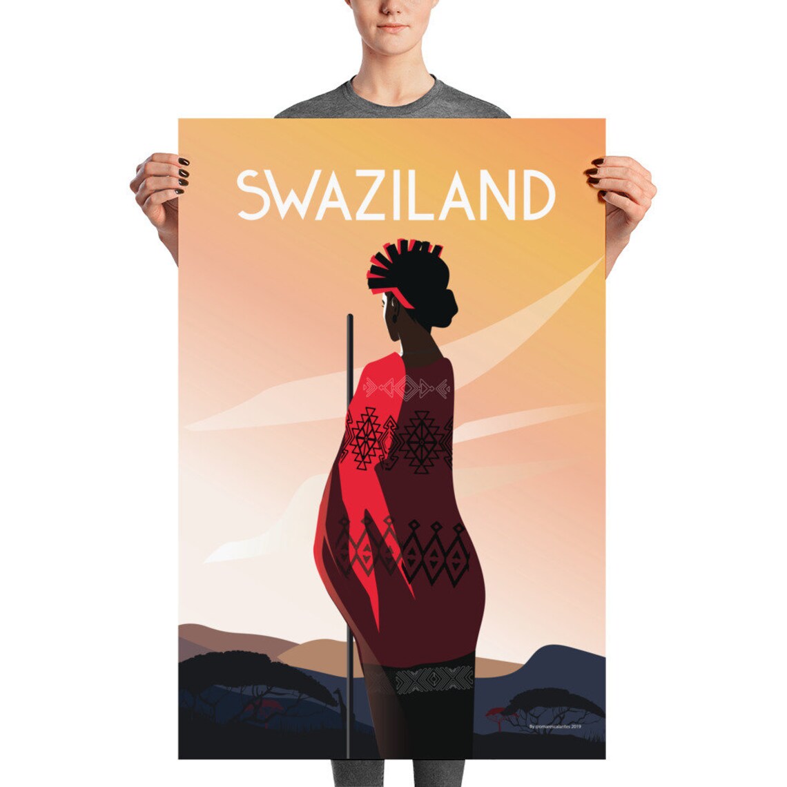 Swaziland Africa Sunset Traditional Woman Retro Travel Poster - Image 2