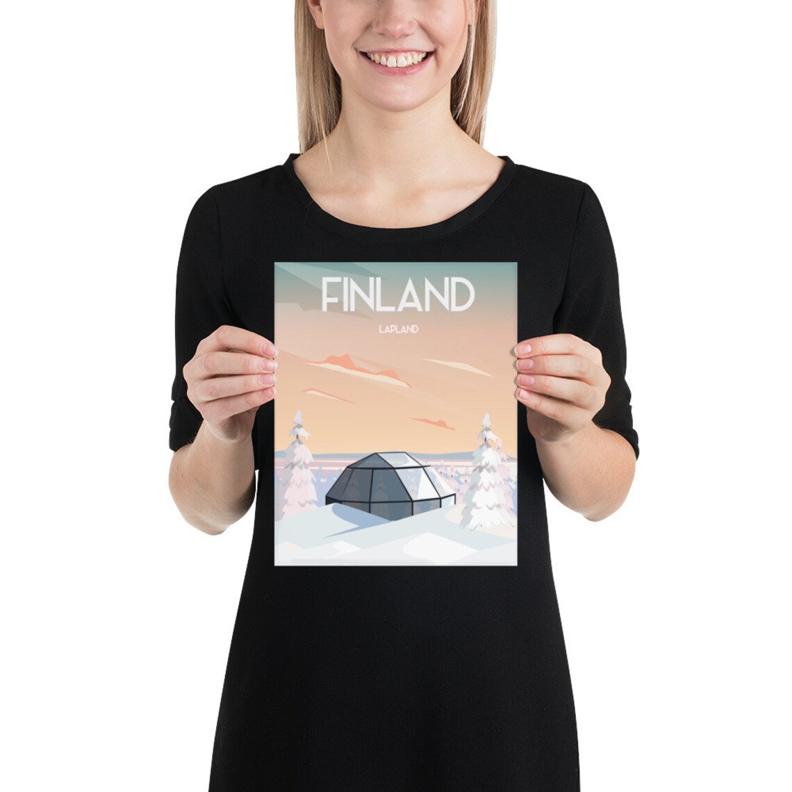 Finland Lapland Glass Igloo Snowy Pines Sunset Travel Poster - Image 2