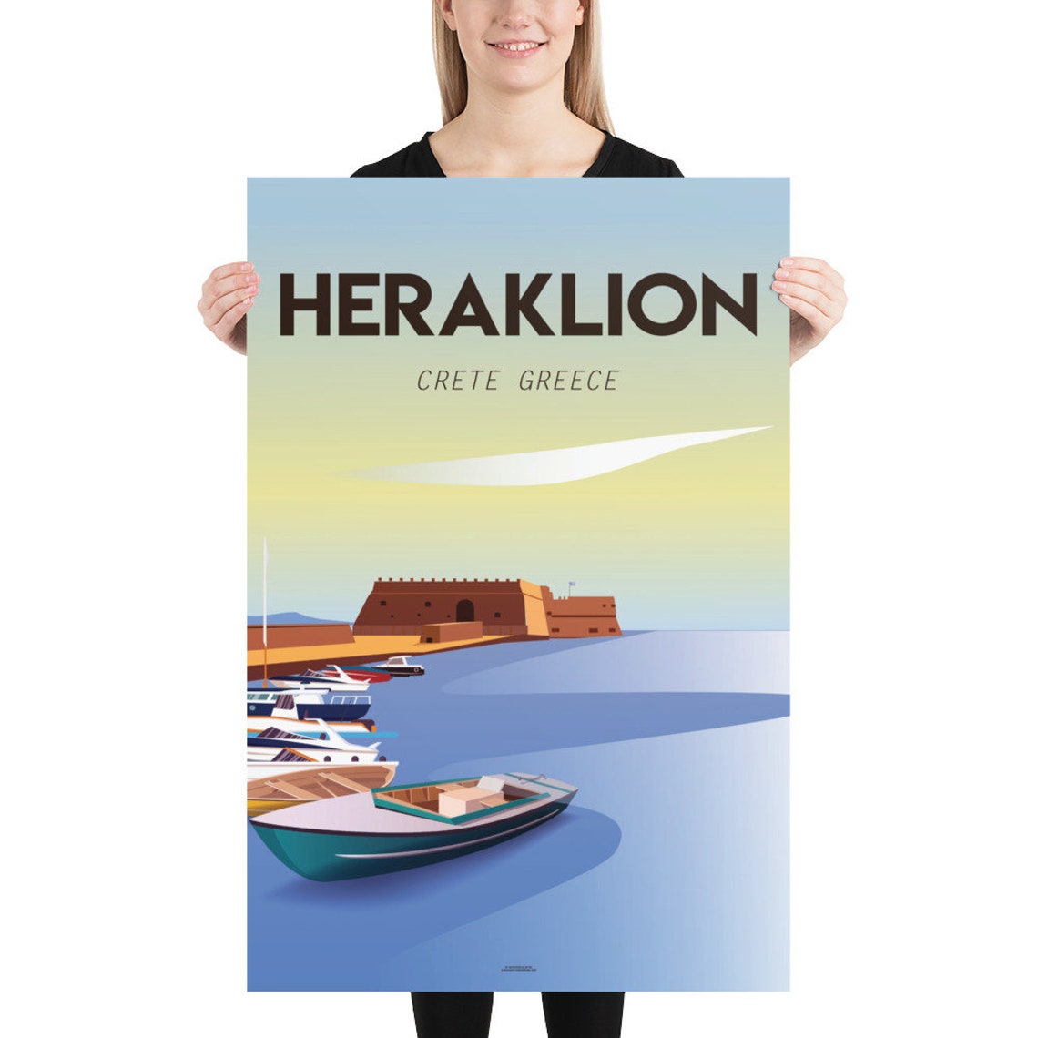 Heraklion Crete Greece Sunset Harbor Boats Old Fortress Poster - Image 3