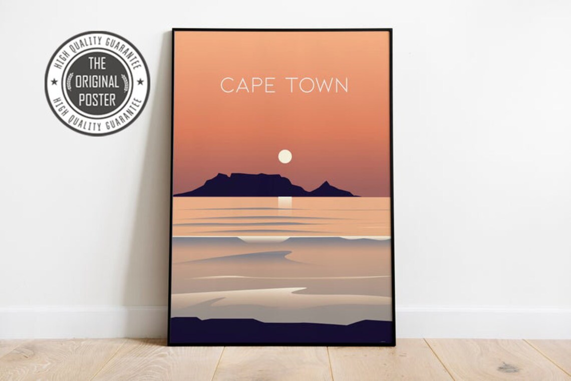 Cape Town South Africa Vintage Travel Poster African Art Landscape Print Sizes Inches 8x10 12x16 18x24 24x36