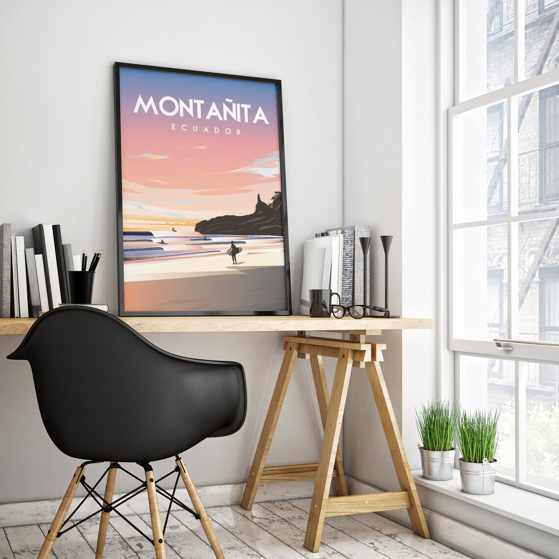 Montanita Ecuador Travel Poster Surf Beach Sunset Silhouette Art - Image 2