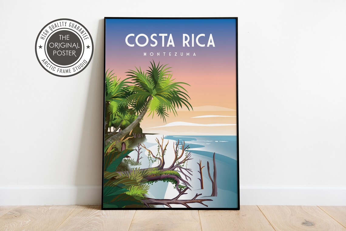 Costa Rica Montezuma Tropical Beach Driftwood Palm Travel Poster