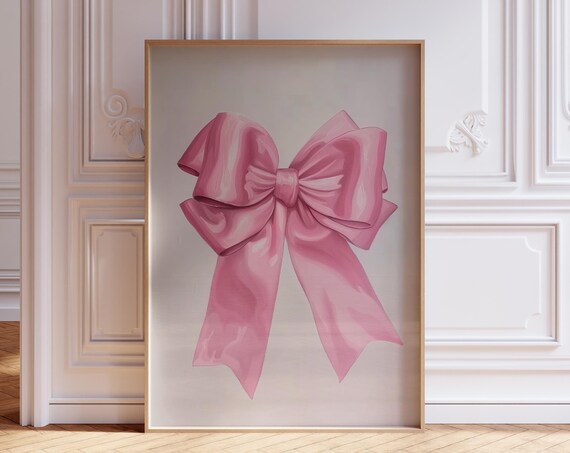 Pink Satin Ribbon Bow Painting Coquette Girly Room Decor Poster