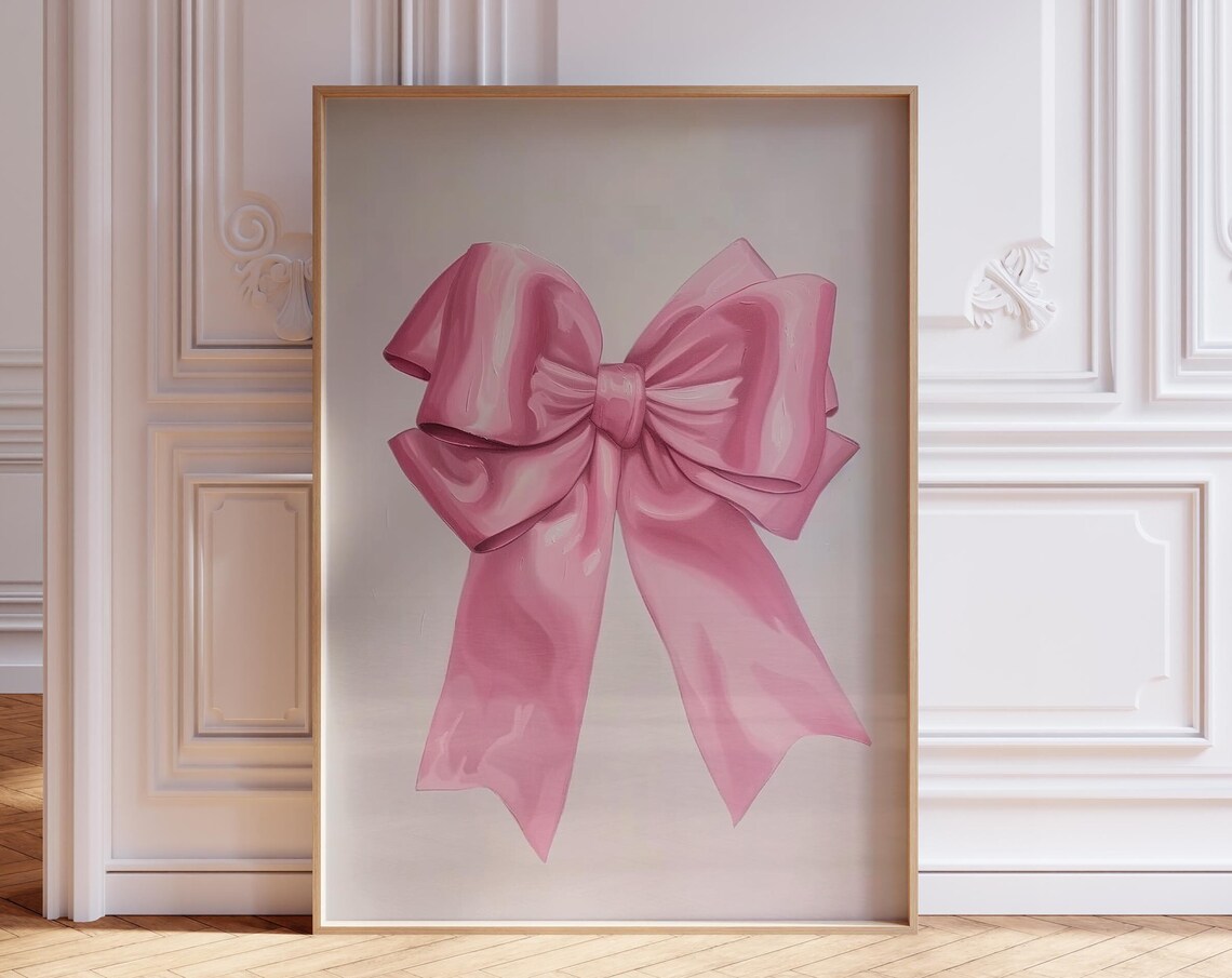 Pink Satin Ribbon Bow Painting Coquette Girly Room Decor Poster