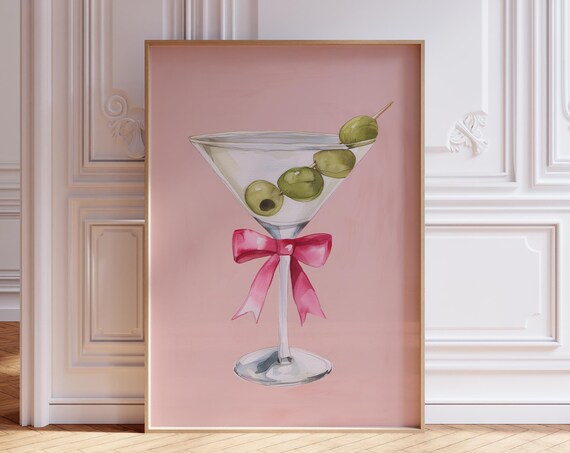 Pink With Bow Wall Art Cute Print Watercolor Dirty Poster