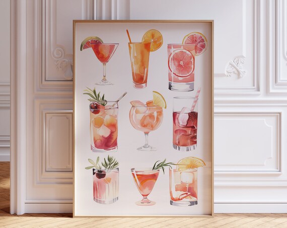 Summer Cocktail Collection Watercolor Drink Illustration Art Print