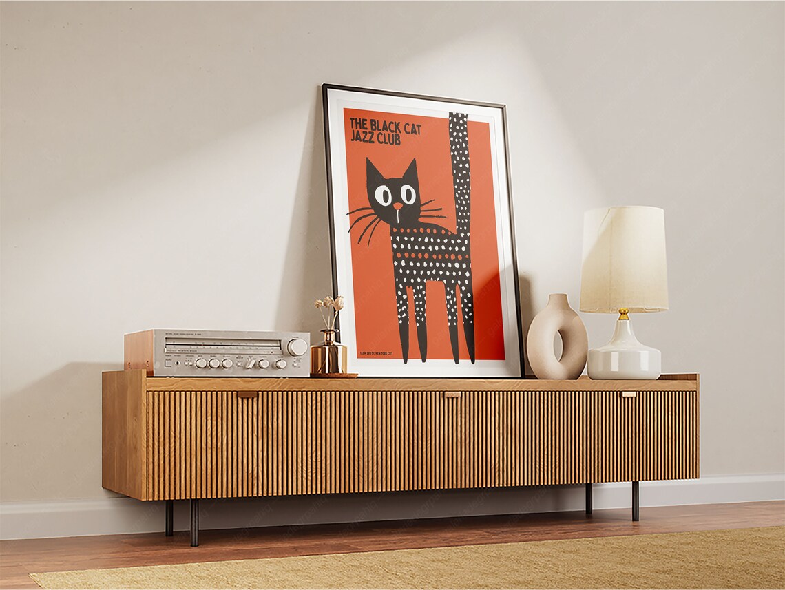 Retro Black Cat Jazz Club Poster, Mid-Century Decor - Image 2