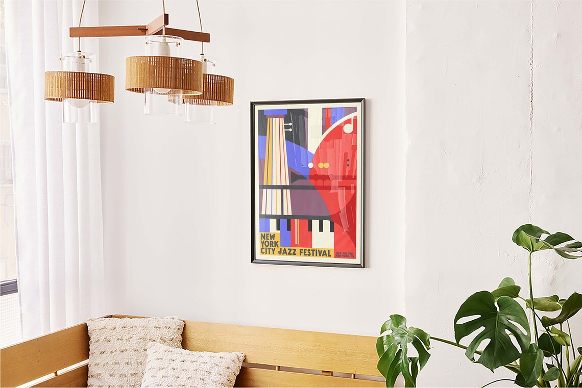 New York City Jazz Festival Cubist Instruments Blue Red Music Poster - Image 5