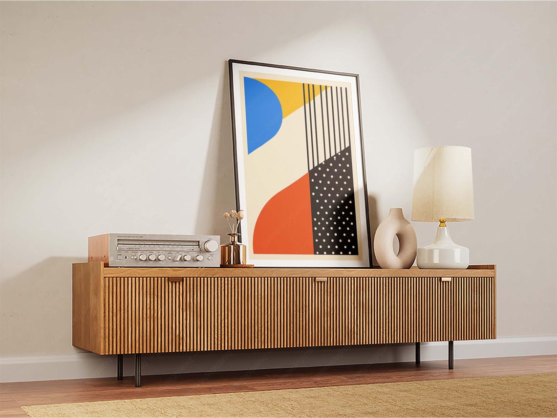 Colorful Geometric Blue Red Yellow Abstract Mid Century Modern Poster - Image 2