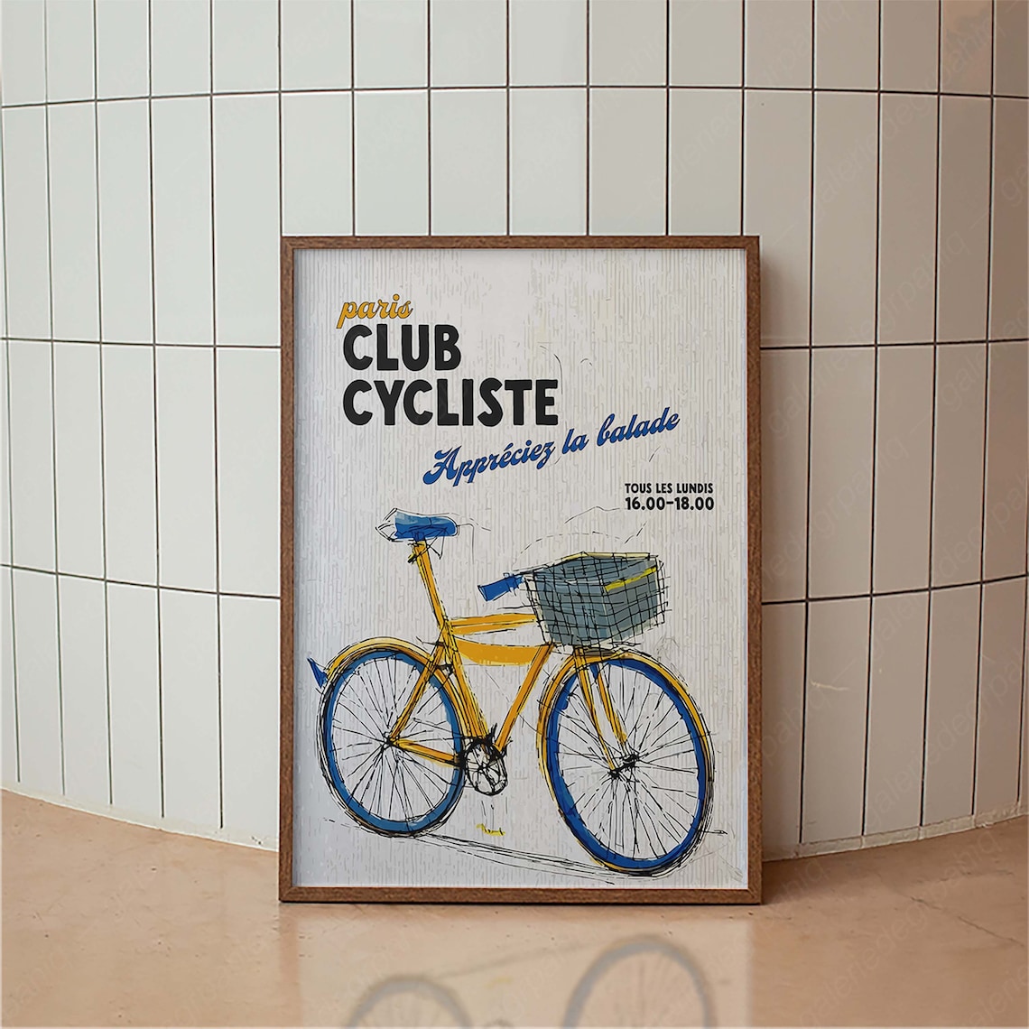Paris Club Cycliste Yellow Bicycle French Retro Cycling Club Poster