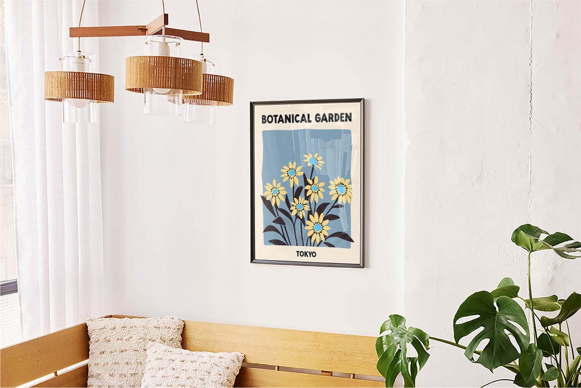 Tokyo Botanical Garden Yellow Daisy Flower Mid Century Modern Poster - Image 5