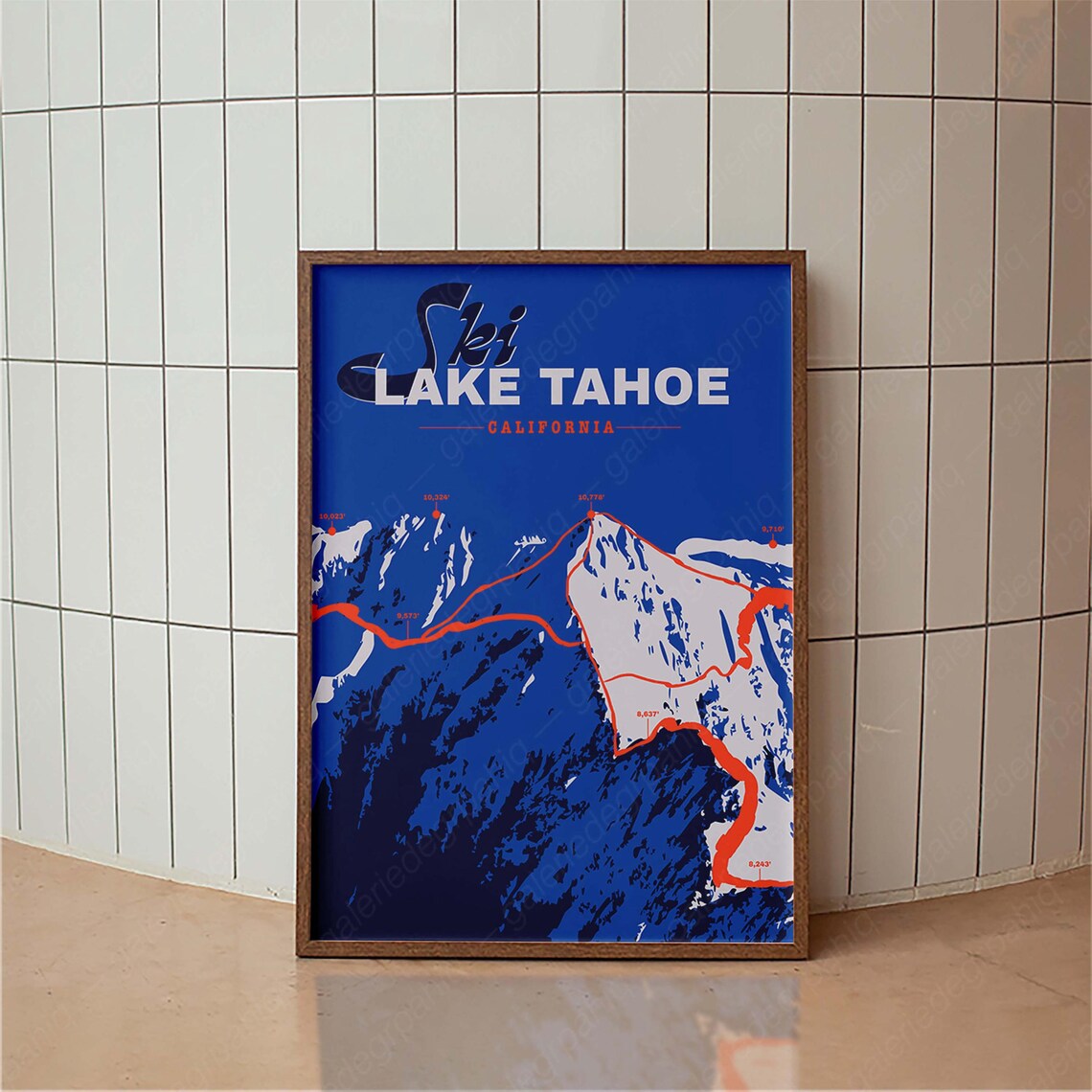 Lake Tahoe Retro Ski Vintage Travel Poster