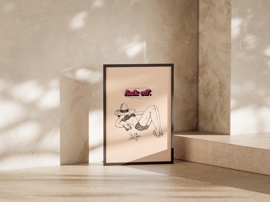 Retro Beach Girl Sunbathing Cheeky Quote Humor Typography Poster - Image 4