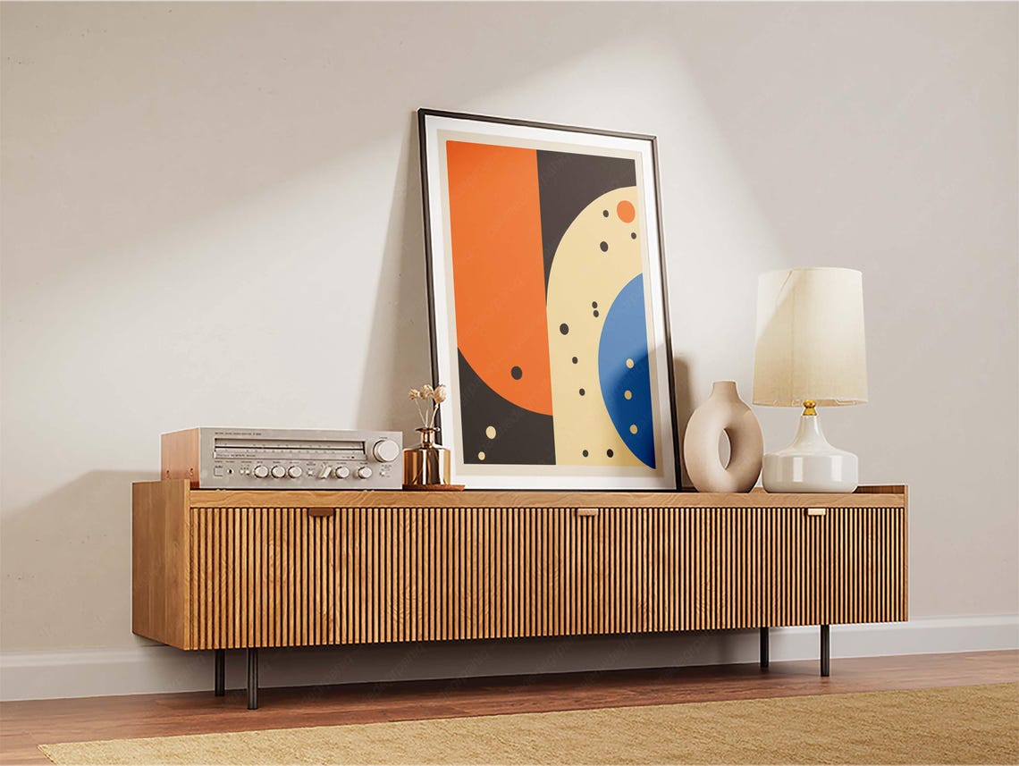Bold Geometric Orange Blue Black Abstract Mid Century Modern Poster - Image 2