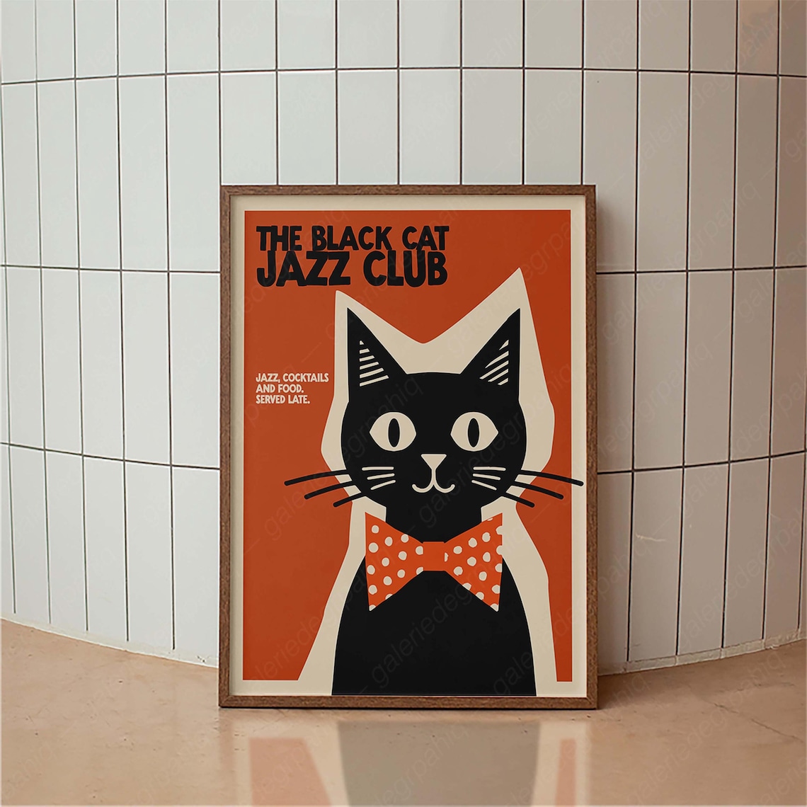 Retro Black Cat Jazz Club Poster, Mid-Century Print