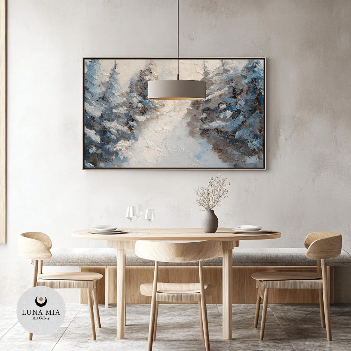 Snow Covered Forest Path Textured Impasto Winter Painting Poster - Image 3