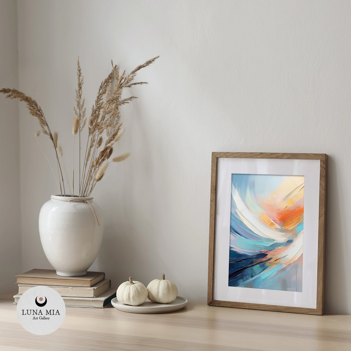 Sweeping Blue and Orange Abstract Brushstroke Wave Art Poster - Image 4