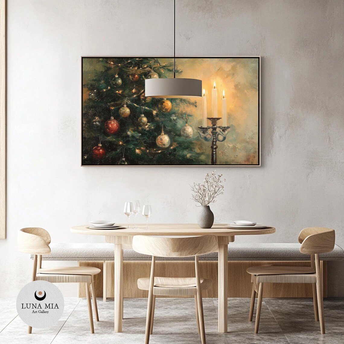 Vintage Christmas Tree with Glowing Candles Festive Oil Art Poster - Image 3