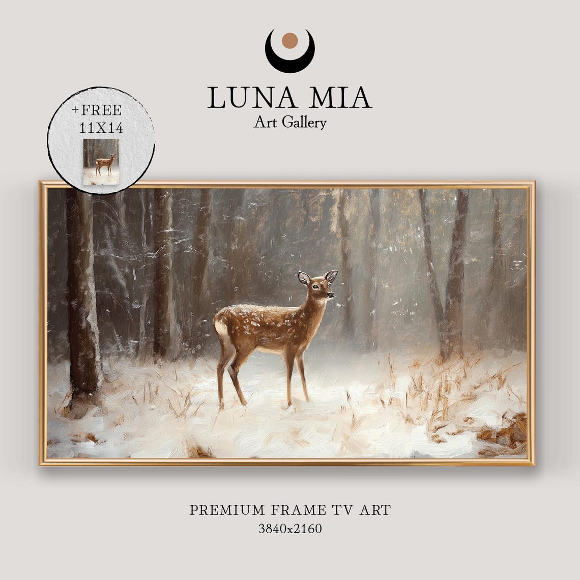 Majestic Deer in Snowy Forest Vintage Winter Wildlife Art Poster