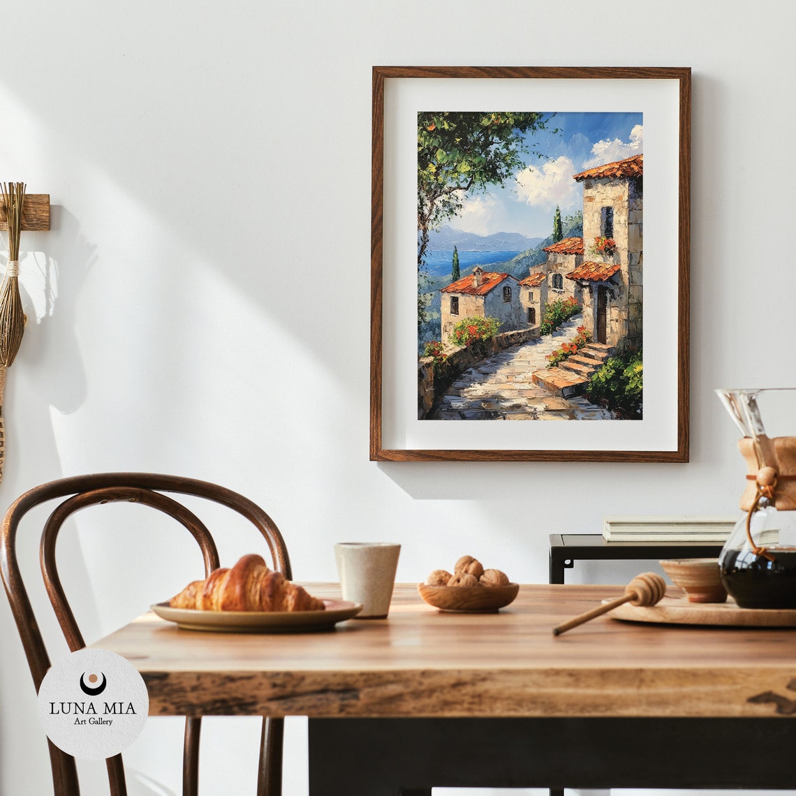 Mediterranean Village Street Sea View Impressionist Oil Poster - Image 4