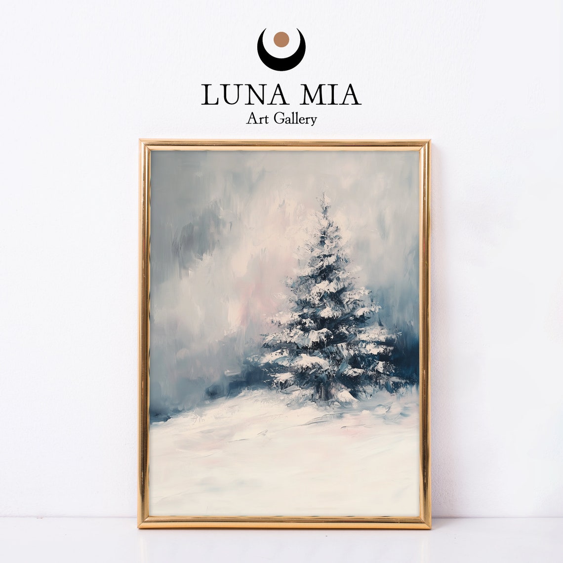 Lone Snow Covered Christmas Tree In Misty Winter Landscape Poster