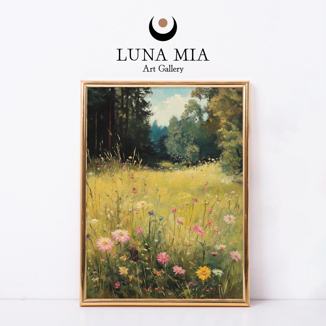 Sunlit Wildflower Meadow With Daisy Forest Edge Oil Painting Poster