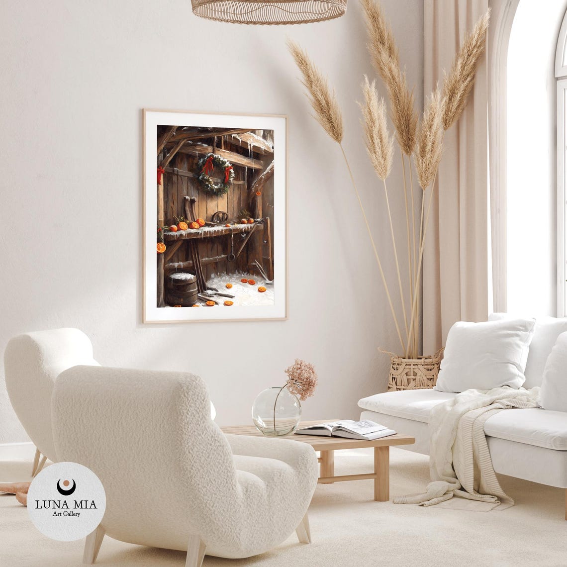 Rustic Christmas Barn Wreath With Dried Oranges Oil Painting Poster - Image 3