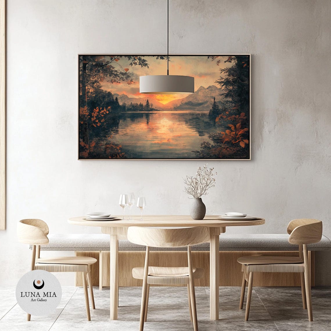 Mountain Lake At Sunset With Fiery Orange Glow On Calm Water Poster - Image 3