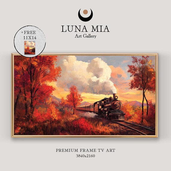 Steam Locomotive Crossing A Fiery Autumn Forest At Sunset Scenic Poster