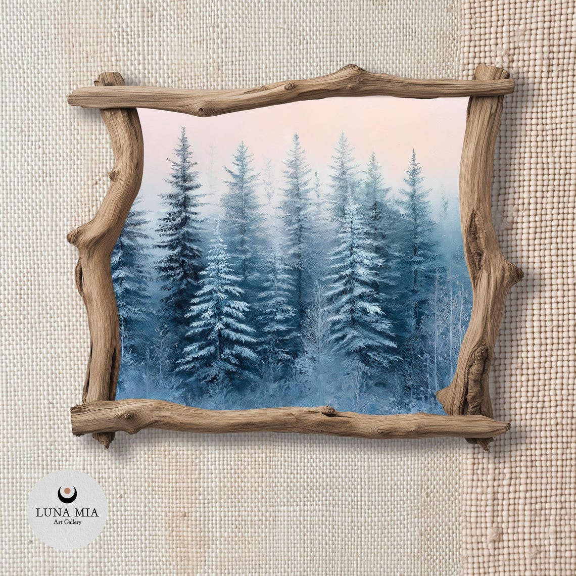 Frosted Blue Pine Forest Minimalist Winter Wonderland Art Poster - Image 2
