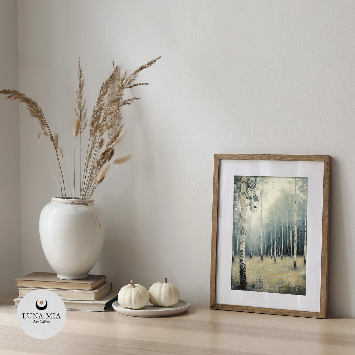 Misty Birch Forest Blue Gray Foggy Woodland Oil Painting Poster - Image 5