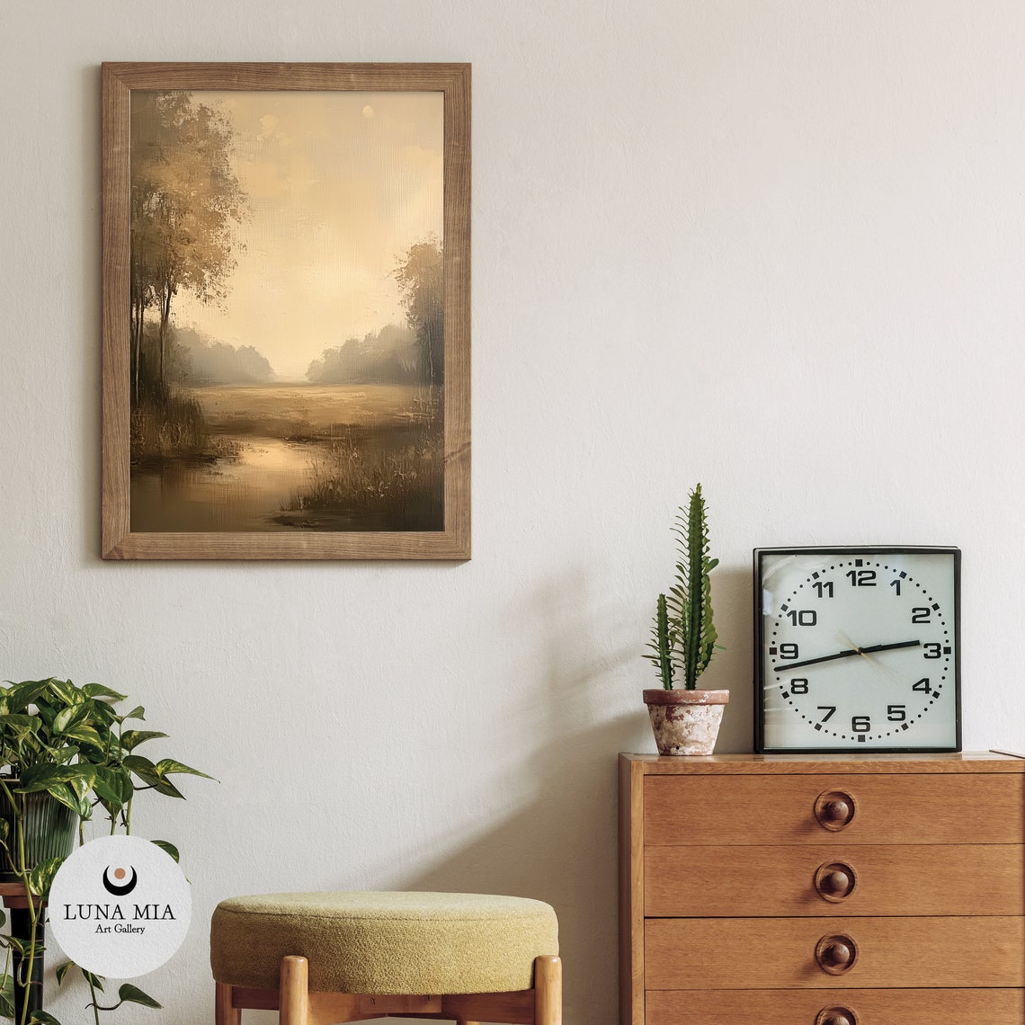 Golden Misty River Marsh Landscape Warm Neutral Oil Painting Poster - Image 3