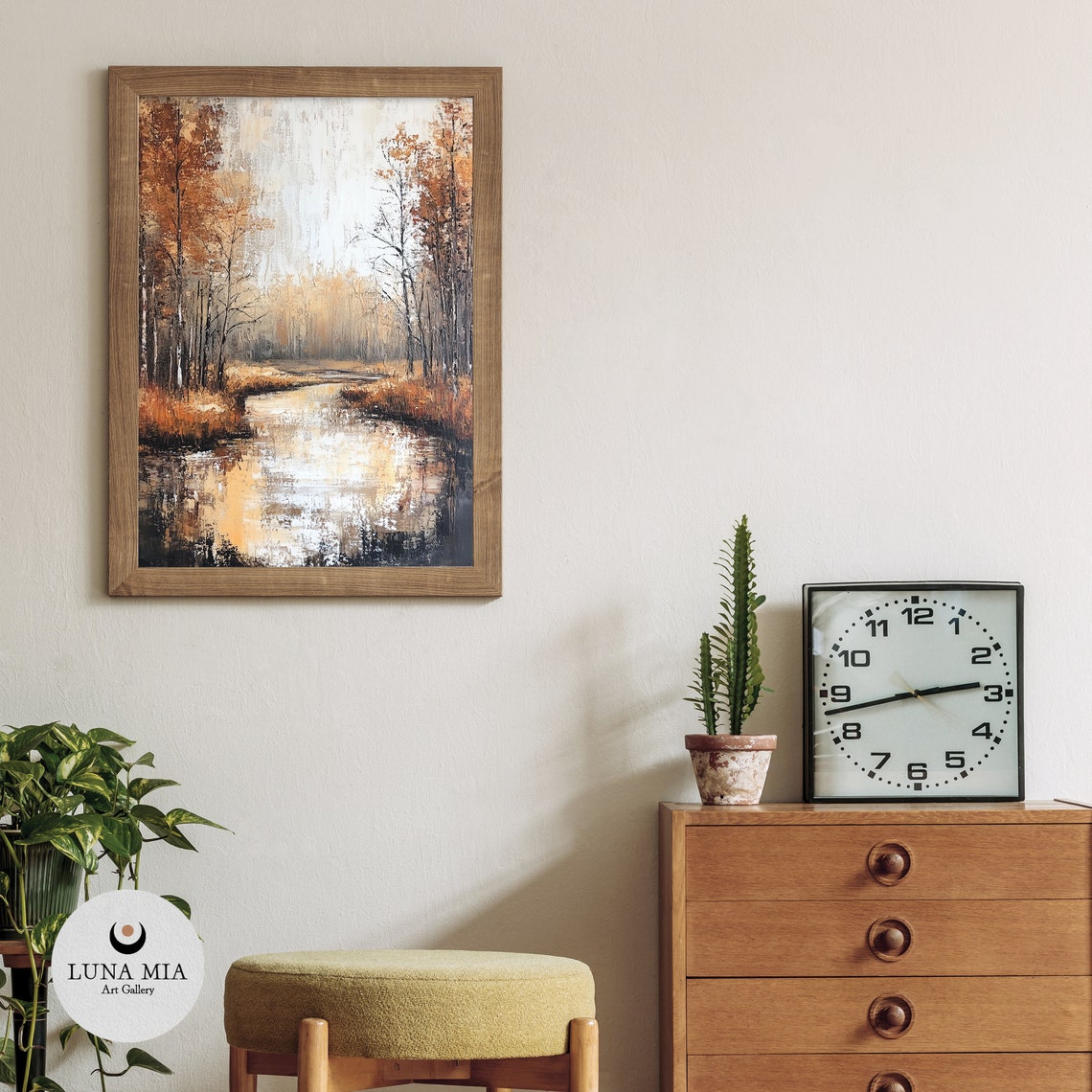 Golden Autumn Forest Stream Sunlit Trees Oil Painting Art Poster - Image 3