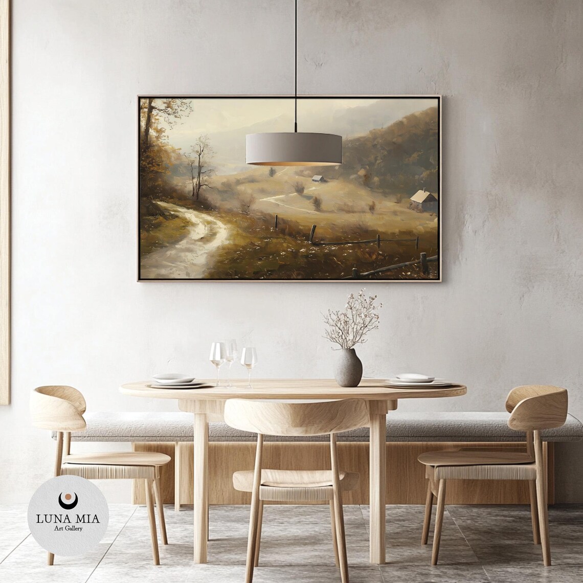 Country Landscape Art For Frame Tv Rustic Valley Path With Village Houses Rural Wall Decor - Image 3
