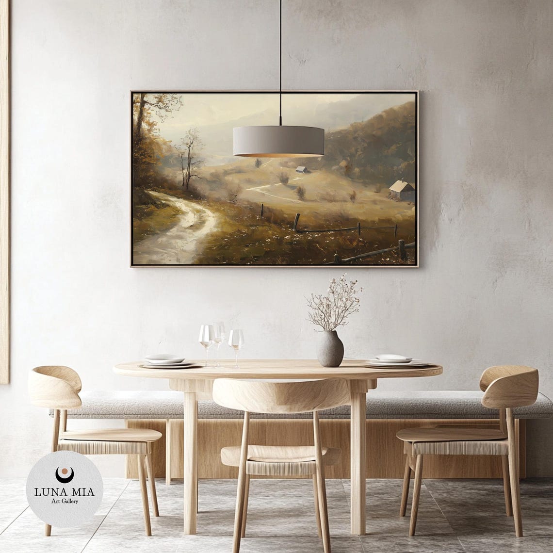 Rustic Country Path to Valley Cottages Misty Farmhouse Art Poster - Image 3