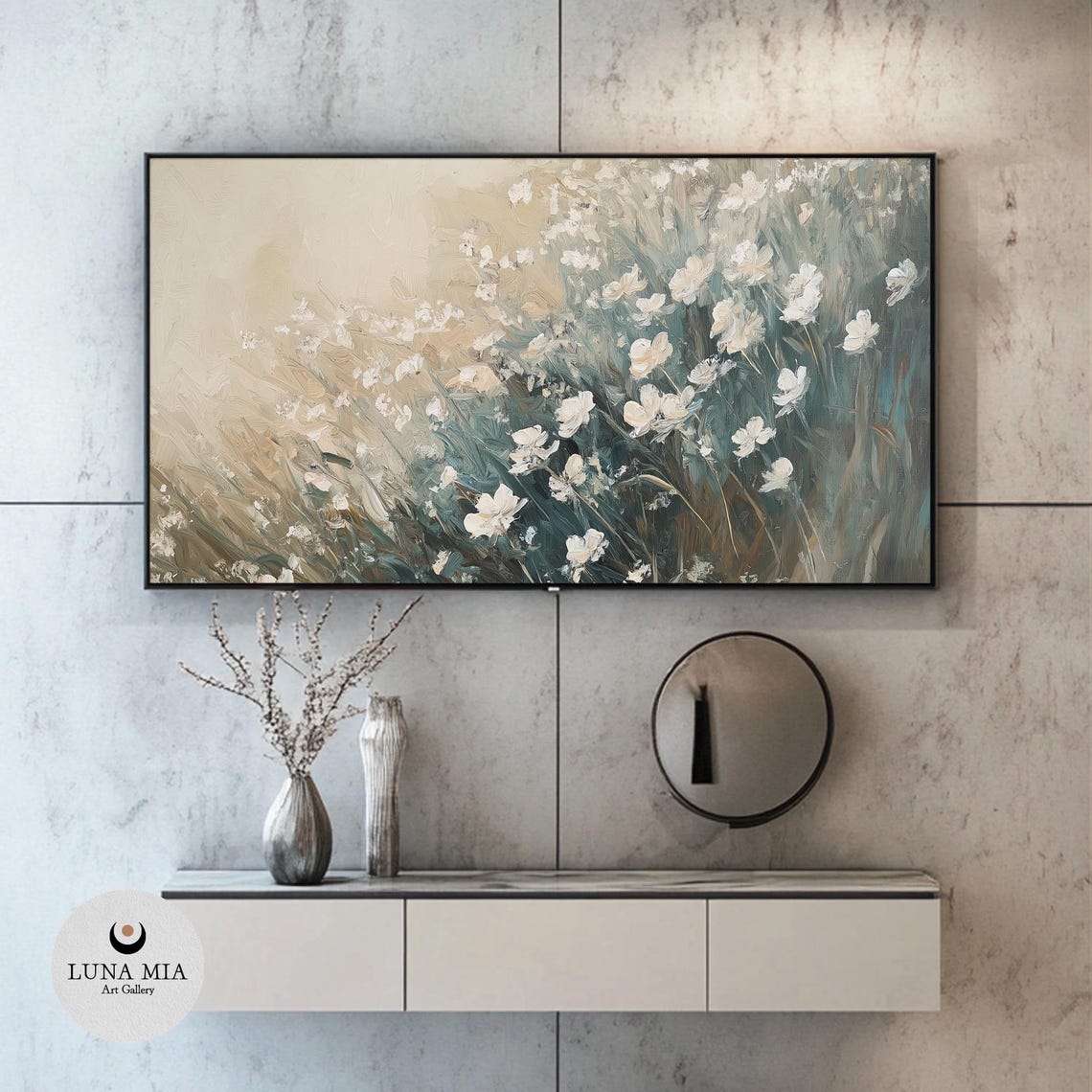 Delicate White Wildflowers Impressionist Rustic Floral Art Poster - Image 2