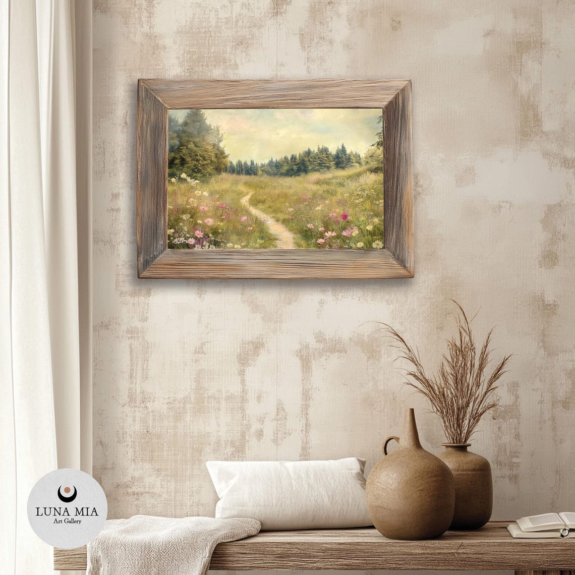 Wildflower Meadow Path in Soft Light Pastel Nature Landscape Poster - Image 3