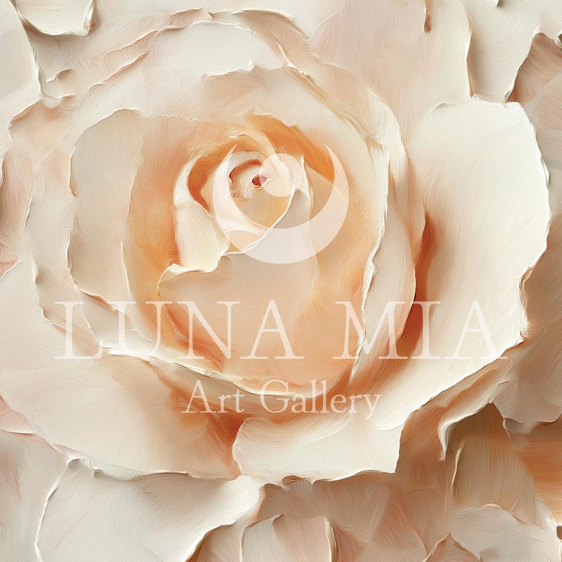 Cream Blush Rose In Bloom Soft Petals Impasto Floral Painting Poster - Image 5