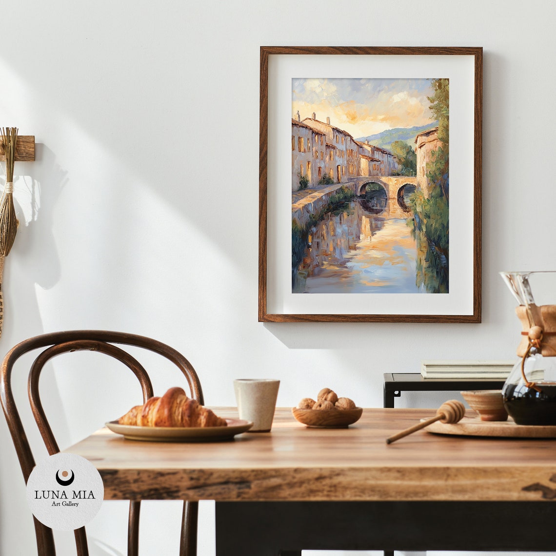Charming European Village Canal Stone Bridge Golden Hour Poster - Image 4
