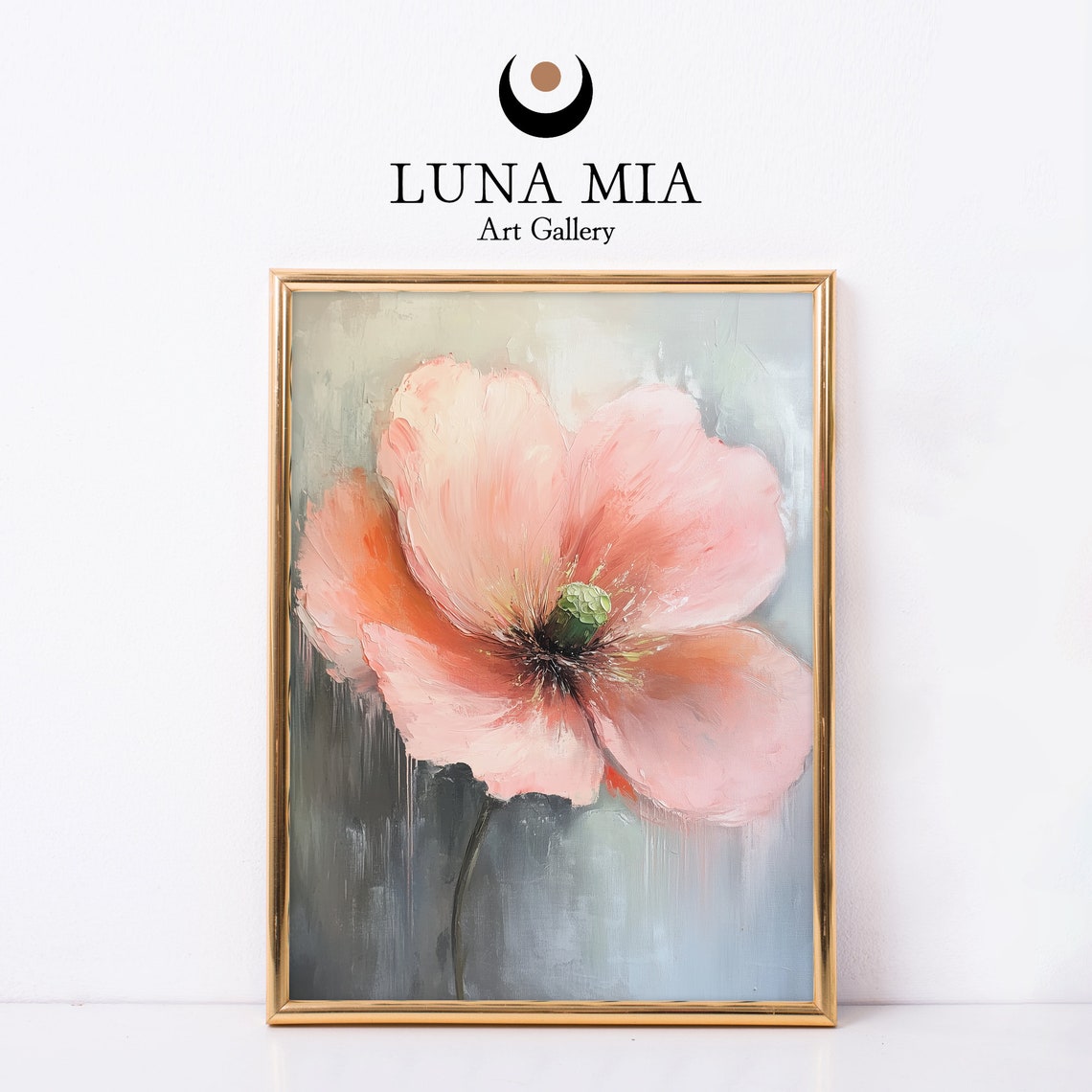 Pink Poppy Bloom Dark Gray Background Oil Painting Style Poster