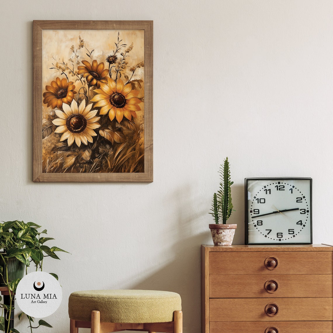 Golden Sunflowers In Warm Rustic Brown Tones Oil Painting Poster - Image 3