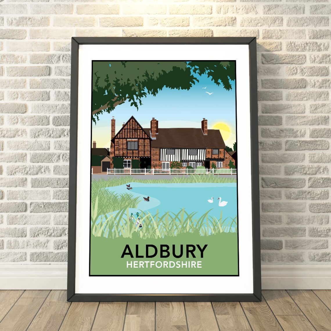 Aldbury Hertfordshire Vintage Travel Poster Tudor Village Art
