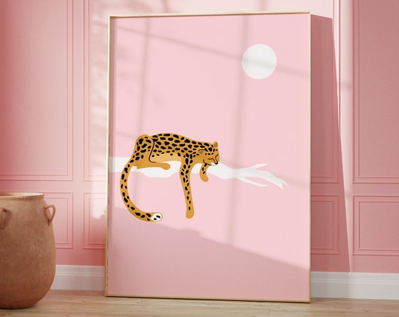 Pink Leopard In A Tree Print Animal Wall Art Girls Room Living Bedroomkitchen A5a4a3a2a15x74x6