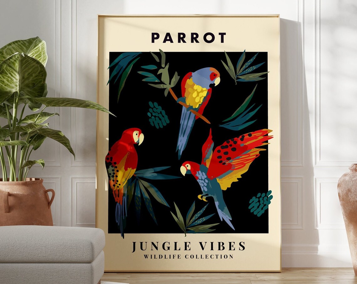 Parrot Jungle Poster, Animal Wall Art