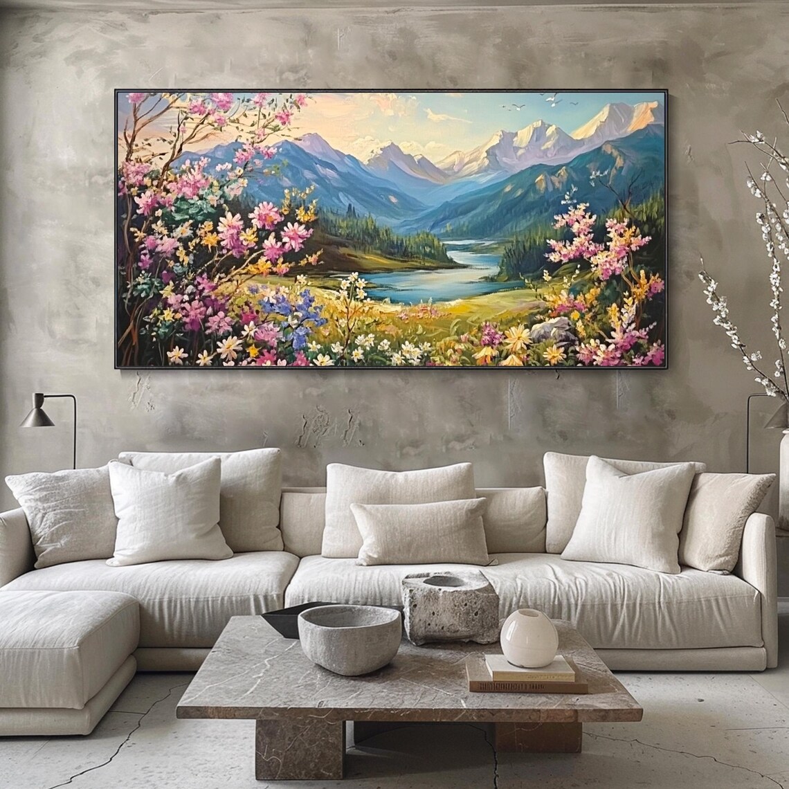 Alpine Mountain Valley Wildflower Meadow Lake Nature Art Poster - Image 3