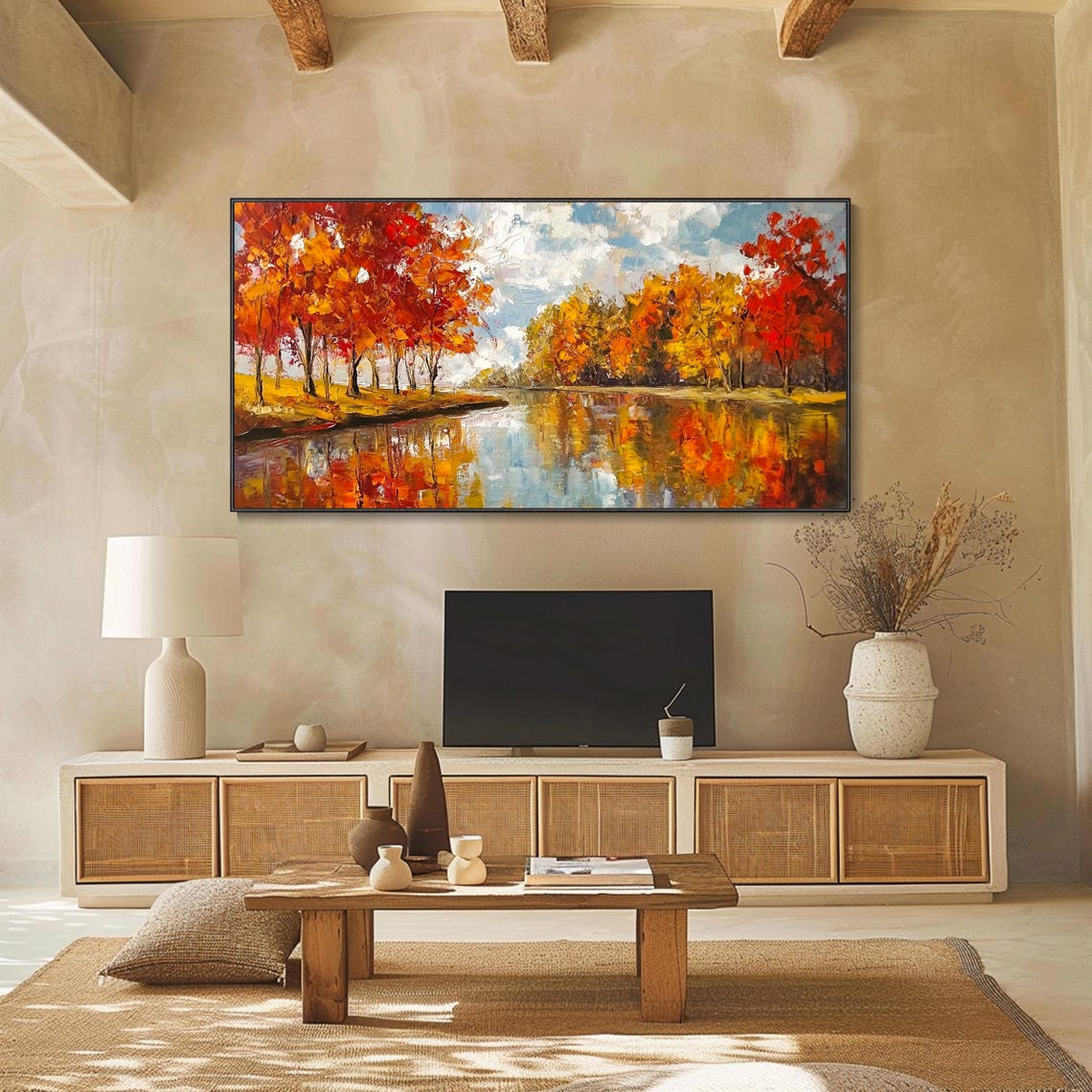 Blazing Autumn Trees River Reflection Red Orange Foliage Art Poster - Image 4