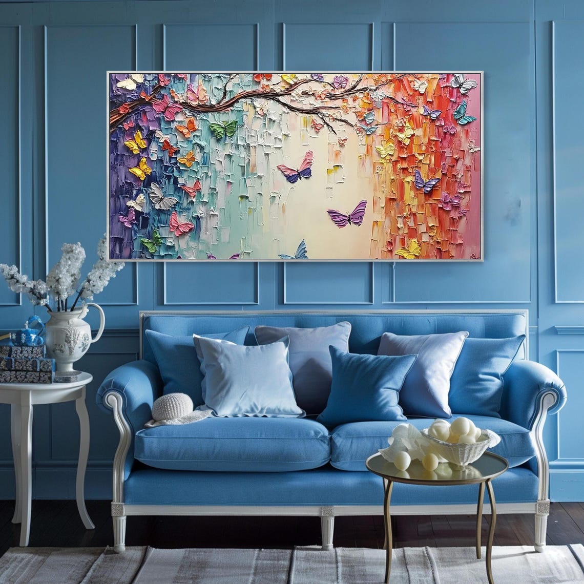 Large Art Vibrant Meadow With Butterflie And Wildflowers Oil Painting On Modern Living Room Home Decor Colorful Landscape Art - Image 2