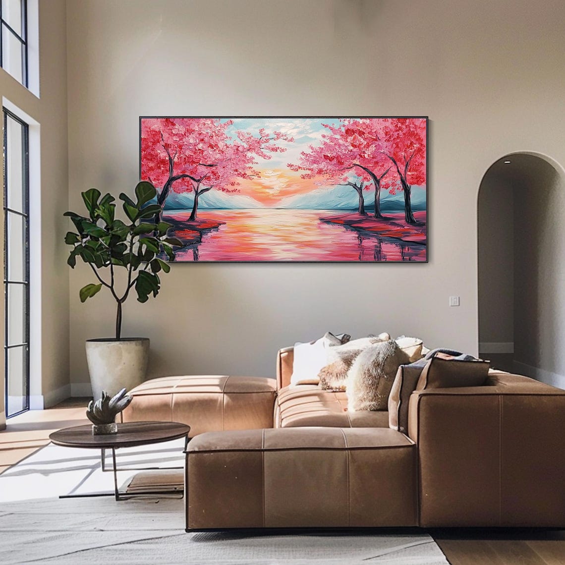 Pink Cherry Blossom Trees Pink Lake Sunset Dreamy Spring Travel Poster - Image 4